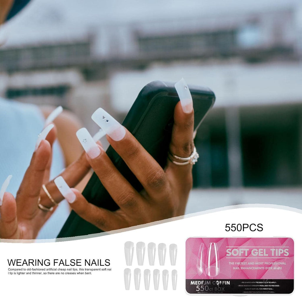 NAILWIND Nail Tips,soft Gel Full Cover Nails, Clear Acrylic Nail Tips Artificial False Nails with Box Fake Nail Extension for Nails Salons DIY (M - Coffin full, 550 pcs) - Image 4