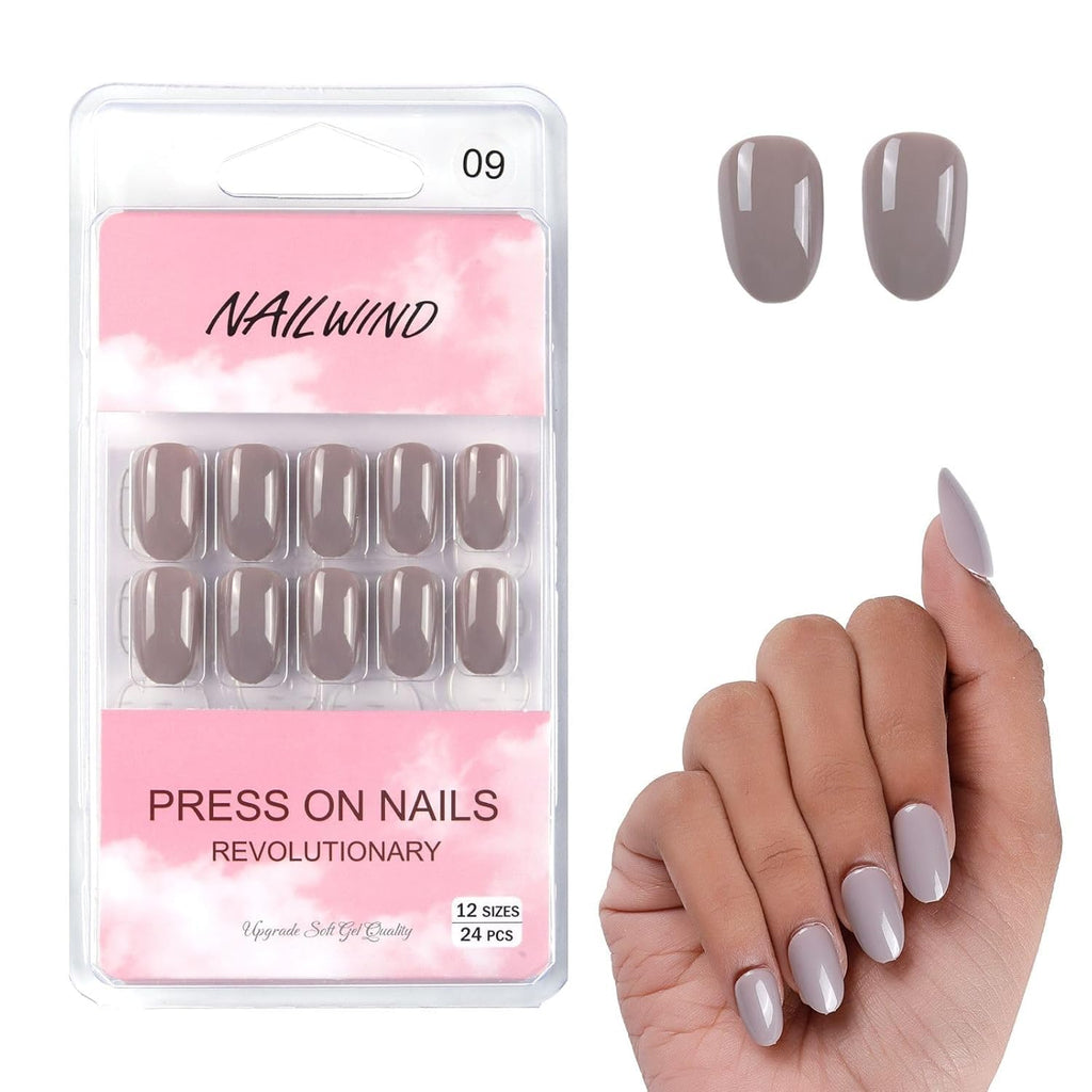 NAILWIND 24pcs Press on nails | Natural Short False Nails | Acrylic Full Cover Nails | Natural Fake Nails Delicate & Comfortable for Women and Girls (V-09) - Image 2