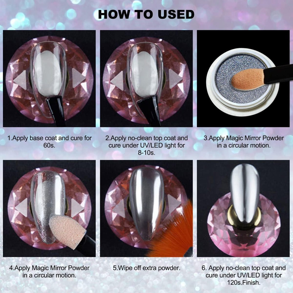NAILWIND 4 Colors Chrome Nail Powder Set, Gold, Silver,Purple,Coper Reflective Glitter Metallic Mirror Effect for Nails Art Design 3D Holographic Nail Art Powder Nail Decoration - Image 5
