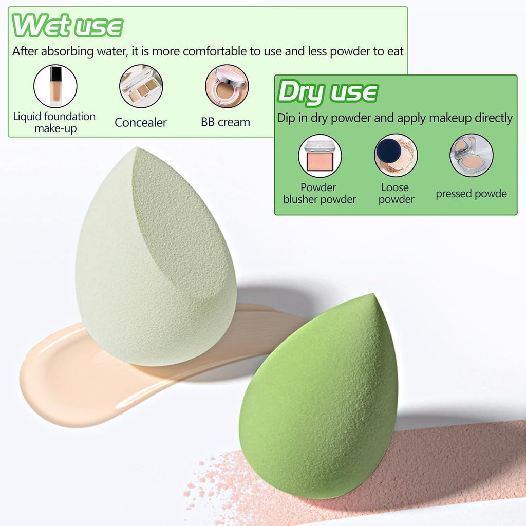 COSLUXE Makeup Sponge Set Beauty Blender with Egg Case, Soft Sponge For Liquid Foundation, Creams, and Powders?Latex Free Wet and Dry Makeup Green Series, 4 Pcs - Image 9