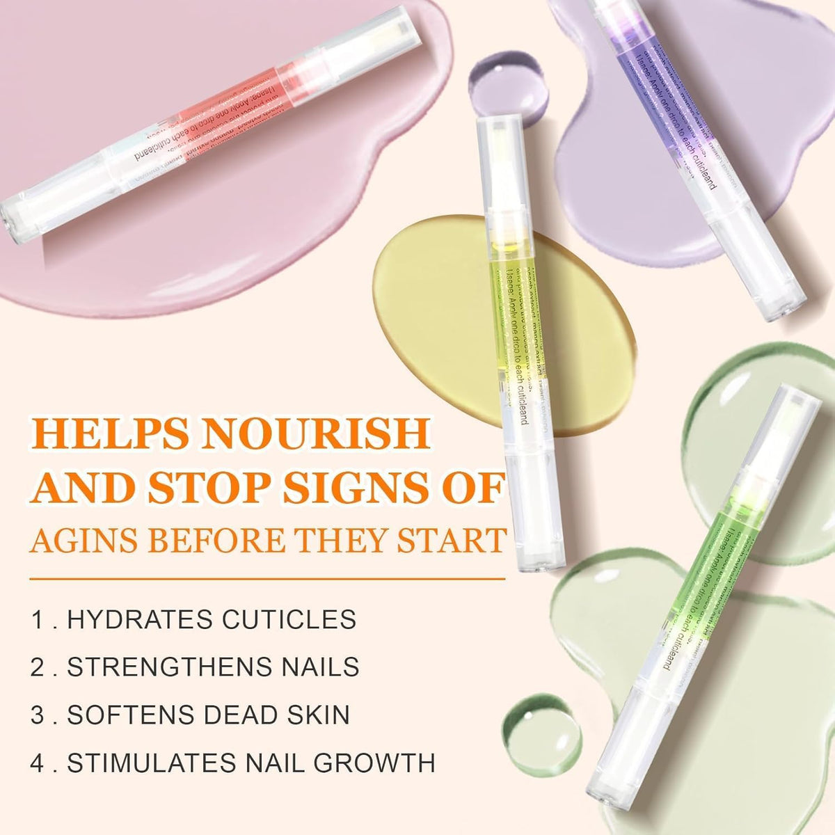 NAILWIND 4 Pcs Cuticle Oil Pens with Nail File for Nail Care, Nail Pen Oil with Natural Ingredients, Fingernails and Toenails Oil Cuticle for Repairing Cracked - Image 2