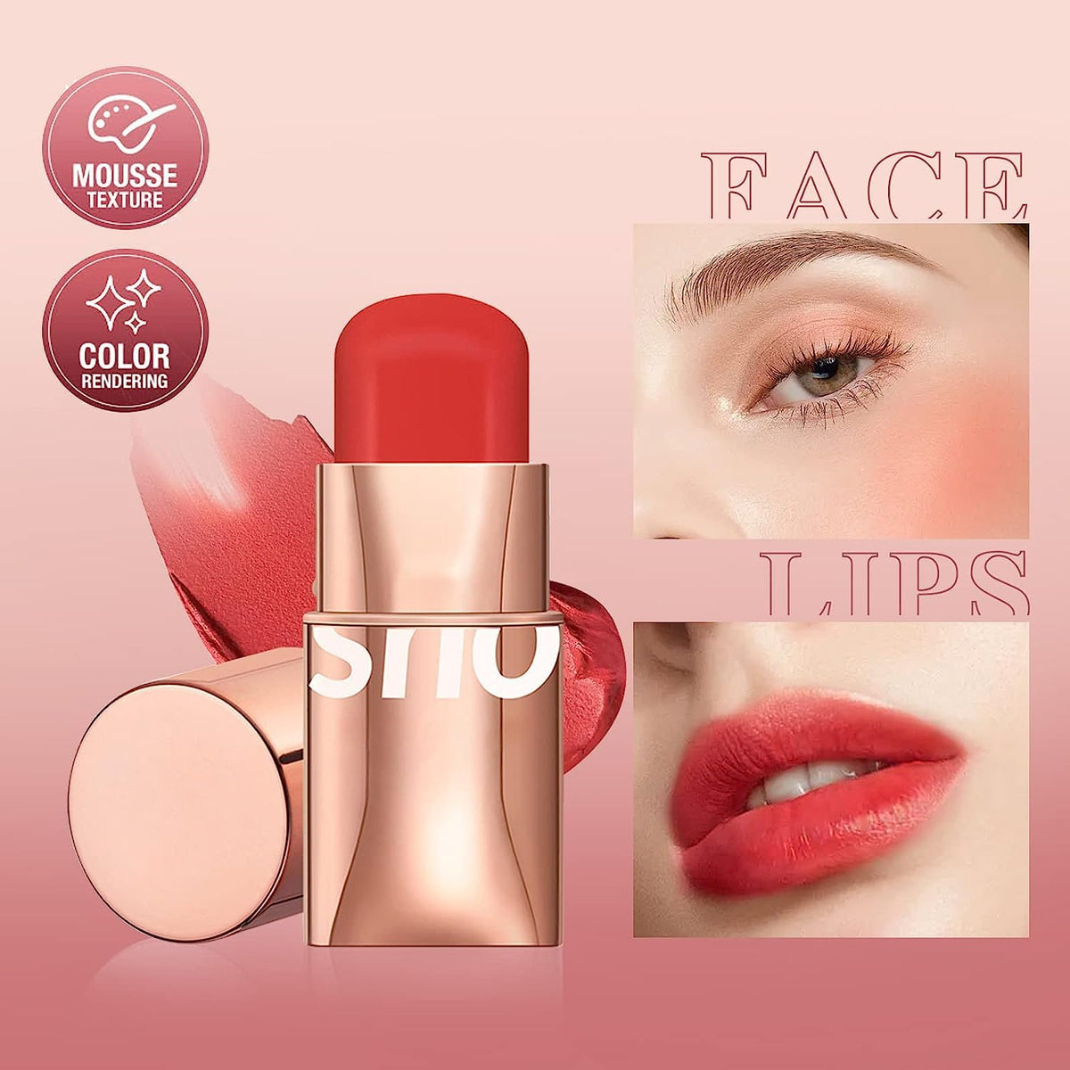 COSLUXE O TWO O Blush Stick for Cheeks Makeup,Waterproof Cream Blush Face Stick Multi-Use Lip and Cheek Tint, Lightweight Easy to Blend Natural Cream Blusher 02 - Red - Fervor - Image 6