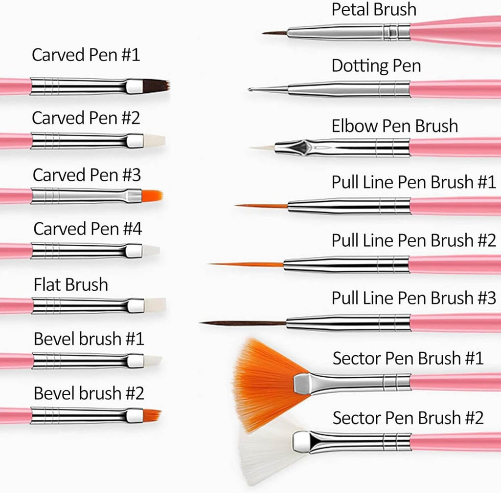 NAILWIND Nail Art Brushes, Nail Art, Design Dotting Painting Drawing Polish Brush Pen Tools,Nail Designs on Gel Acrylic and Natural Nails- Salon PINK, 15 PCS - Image 3