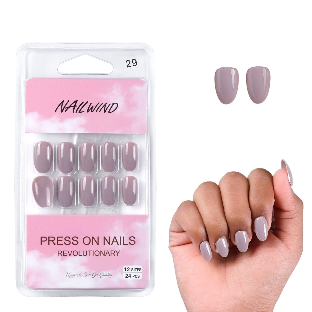 NAILWIND 24 Natural French Short False Nails Acrylic Full Cover Nails,Natural Fake Nails Delicate & Comfortable for Women and Girls (N29, 24 Count -Pack of 1)