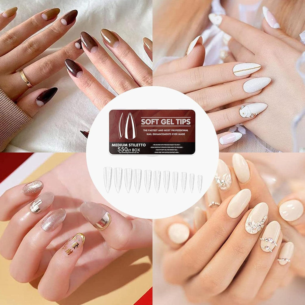 NAILWIND Soft Gel Nail Tips with Full Coverage, 11 Sizes Gel Nail Tips with Full Coverage, False Nails with Case medium stiletto, 550 pcs - Image 2