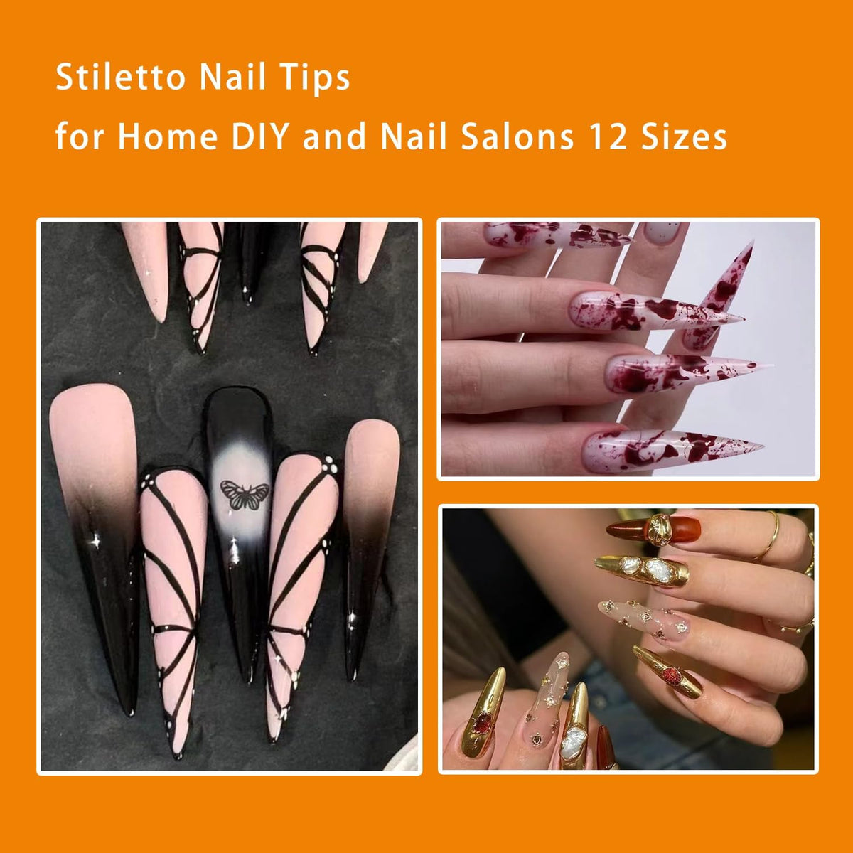 NAILWIND 240Pcs Extra Long Stiletto Nail Tips, 3XL Long Nail Tips Press On Nails, Full Cover No 2 C Curve Stiletto Nails Tips Clear Artificial Acrylic Nails Tips for Salons Home DIY 12 Sizes - Image 7