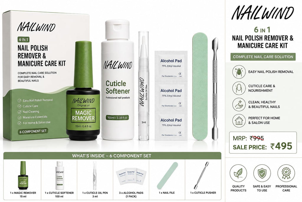 NAILWIND Nail Polish Remover & Manicure Care Kit, 6 Component Set with 15 ml Magic Remover, 100 ml Cuticle Softener, 3 ml Cuticle Oil Pen, 3 Alcohol Pads, Nail File & Cuticle Pusher - Image 7
