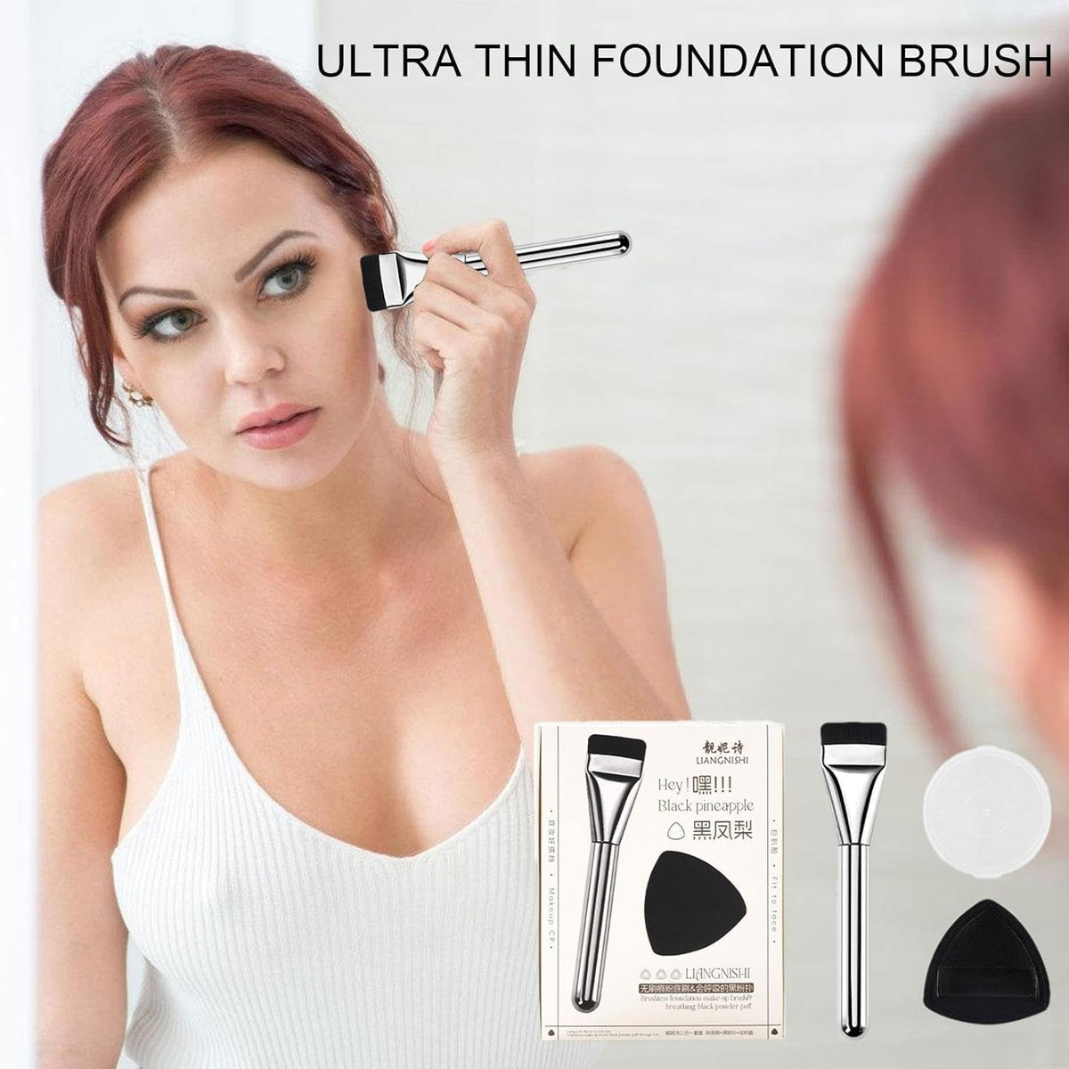 My Colors Flat Foundation Brush, Ultra Thin Flat Head Strong Thin Brushes - Makeup Sponges Puff Included, Complete Foundation Brush Set for Women Girls - Image 7