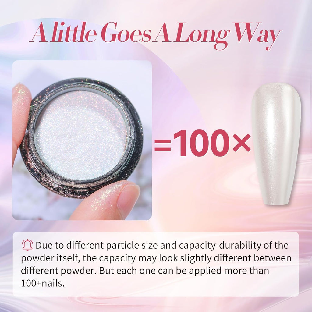 NAILWIND White Chrome Rainbow Nail Powder Set, Reflective Glitter Metallic Mirror Effect for Nails Art Design 3D Holographic Silver Rose Gold Pigment,1- PCS - Image 6