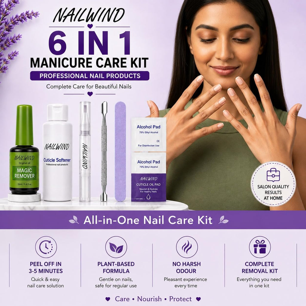 NAILWIND Nail Polish Remover & Manicure Care Kit, 6 Component Set with 15 ml Magic Remover, 100 ml Cuticle Softener, 3 ml Cuticle Oil Pen, 3 Alcohol Pads, Nail File & Cuticle Pusher - Image 8