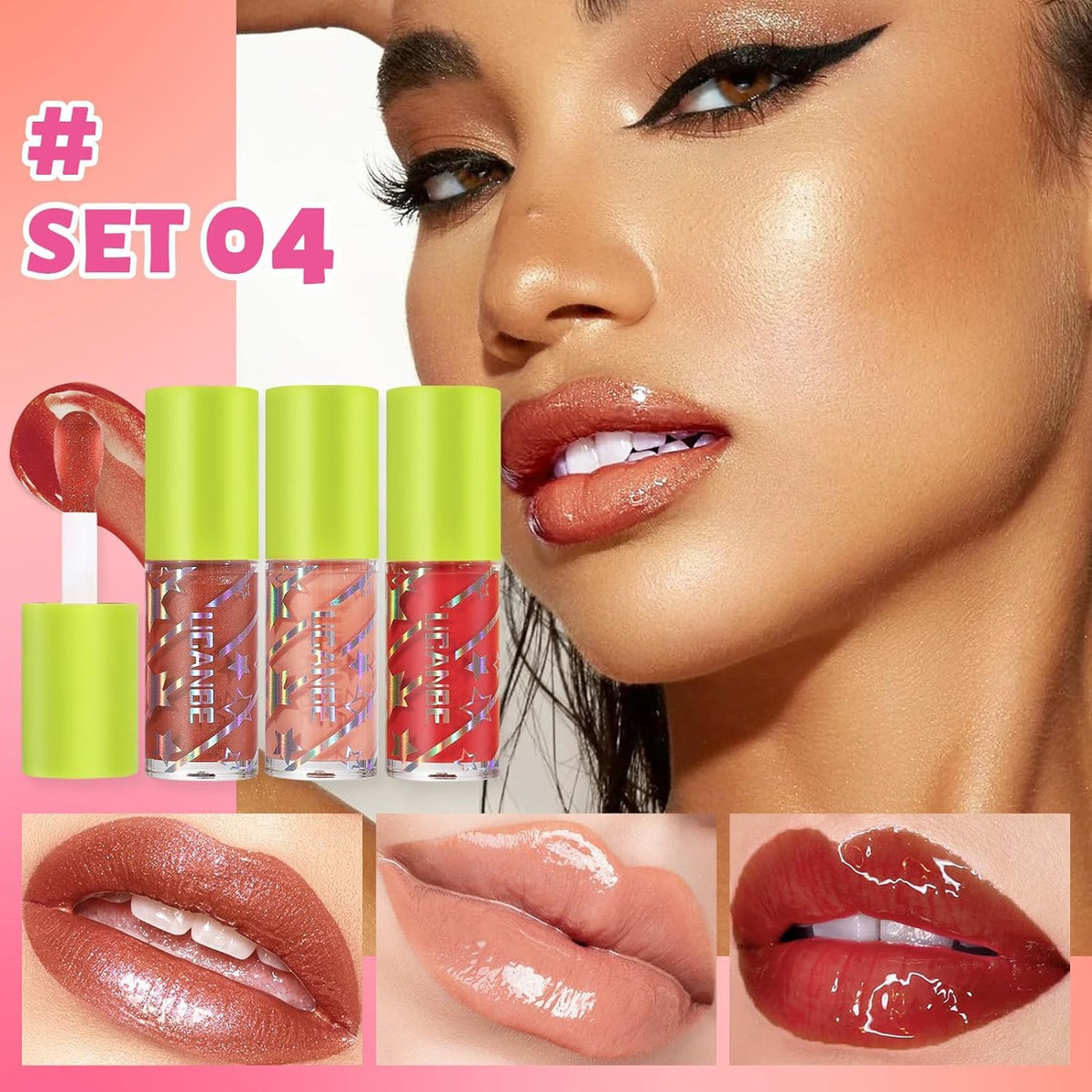 COSLUXE UCANBE 3 Color Hydrating Lip Glow Oil - Natural Plumping Lip Oil,Luxurious Non-Sticky Mositurizing Lip Top Gloss for All-Day Wear and Comfort (04- Rosewood/Nude/Strawberry) - Image 3