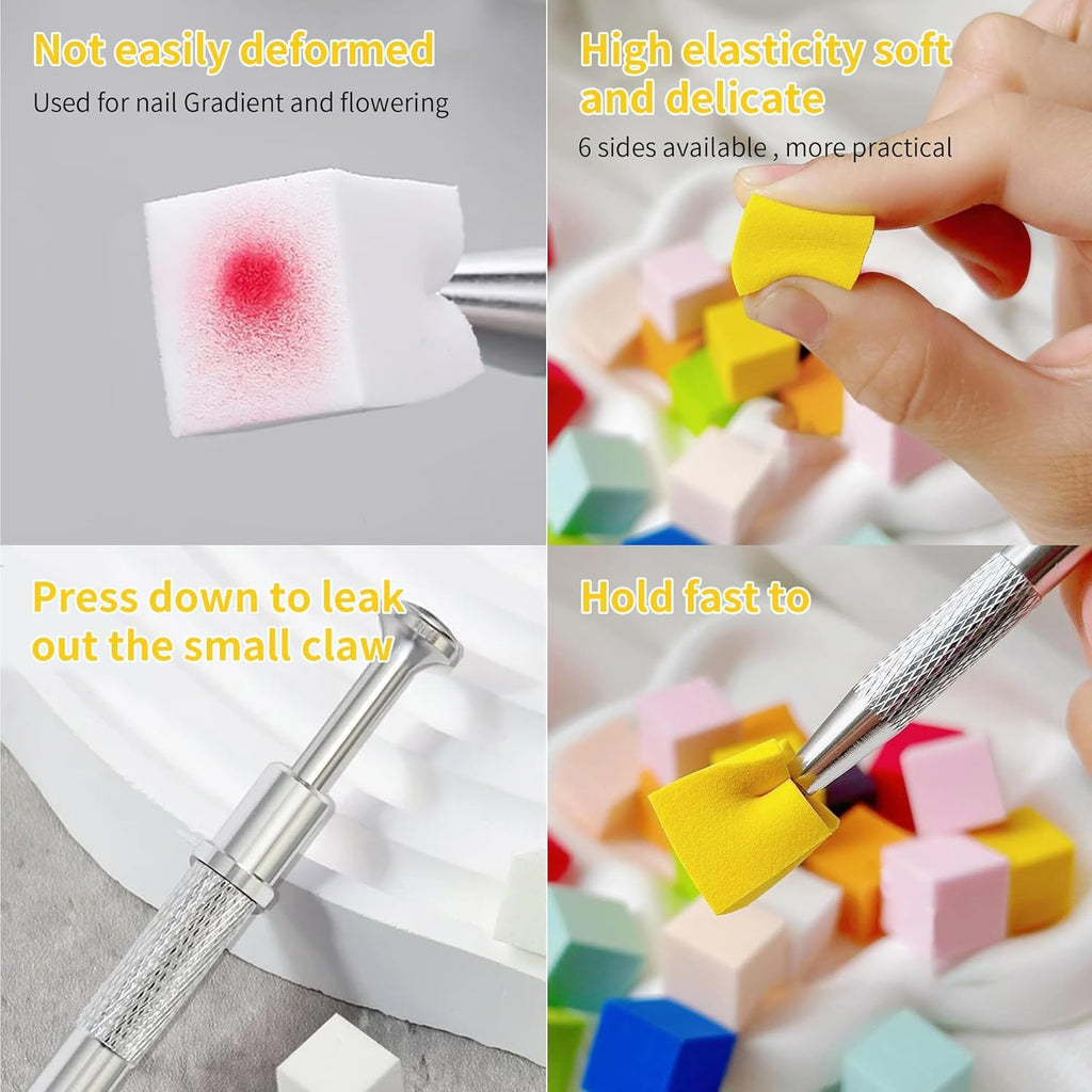 NAILWIND Nail Sponges for Ombre with 4 Claws Nail Sponge Metal Grabber,Nail Sponges, Nail Sponge 1 Metal Grabber with Mini Replaceable Nail Sponges Blocks for Ombre Nail Art, Stamping Tools Nail Art Tools Nail 80 - 100Pcs - Image 4