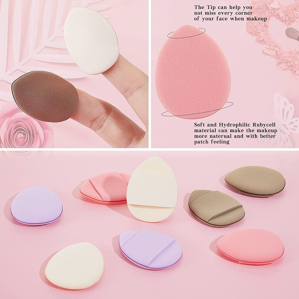 COSLUXE Mini Finger Powder Puff 10 pcs Finger Makeup finger beauty blender Sponges, Mini Soft Cosmetic Finger Puff, Perfect for Foundation, BB Cushion, Cream, Concealer - Image 3