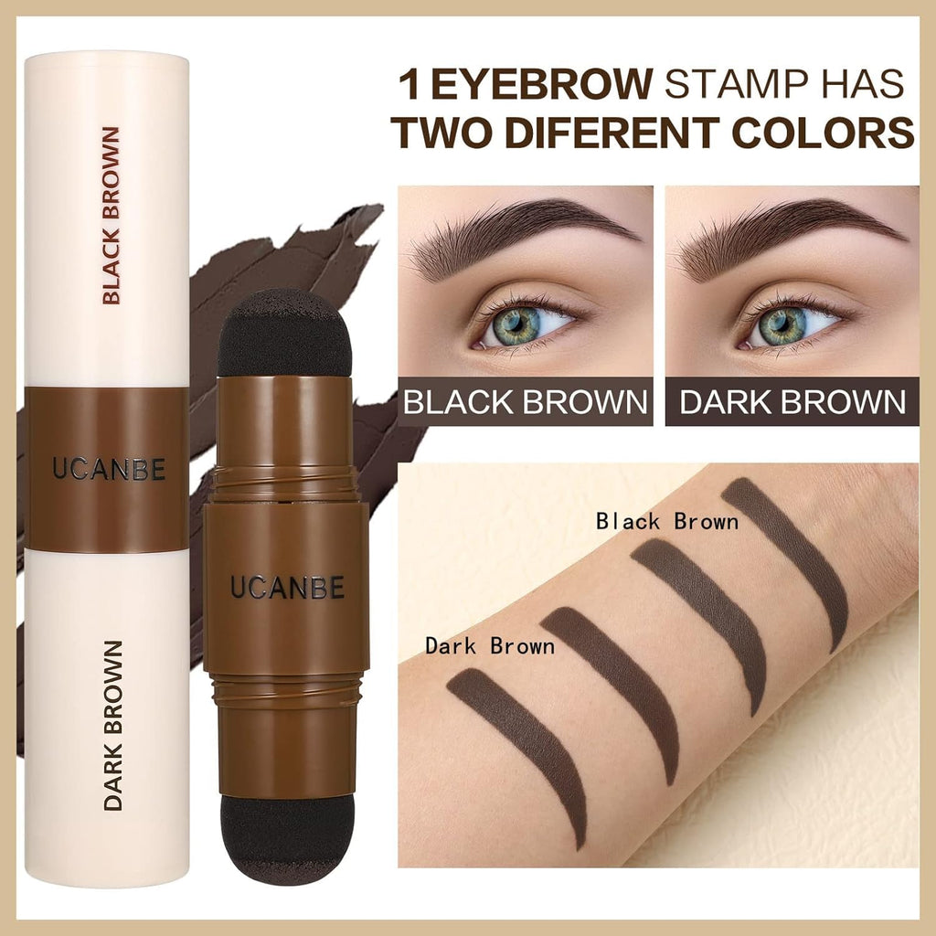 COSLUXE UCANBE 25 Eyebrow Stamp Stencil Kit With Dual-Color Eyebrow Stamp Pomade, Reusable Eyebrow Stencils,Finising Powder,Brush,Eyebrow Razor,Zipper Pouch,Waterproof Eye Brow (01-Blonde+Light Brown) - Image 2