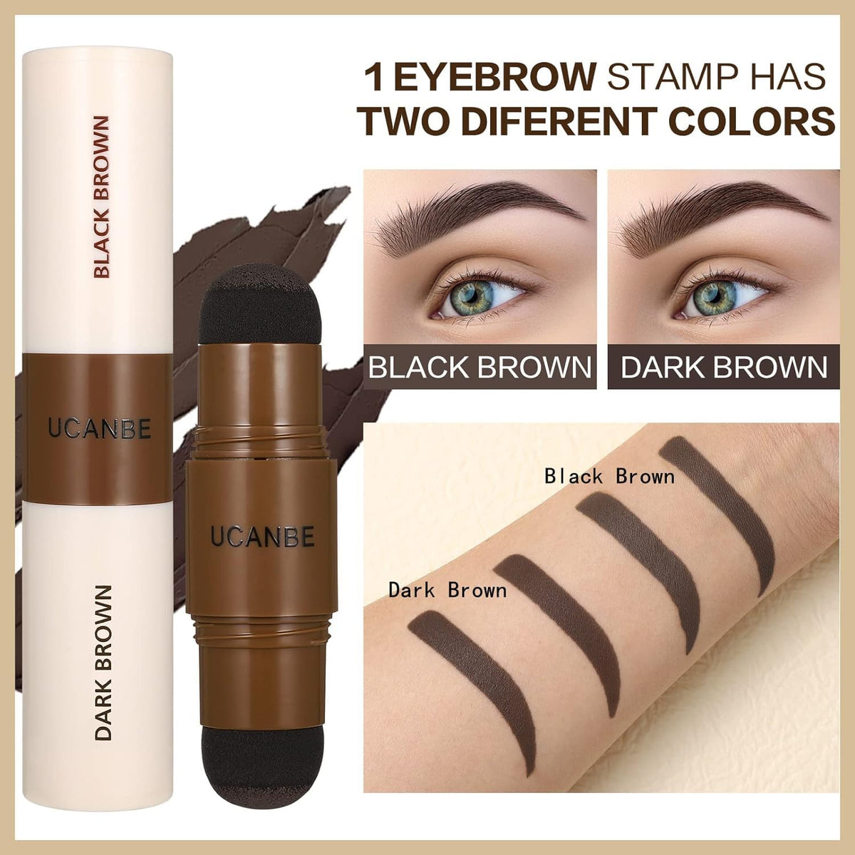 COSLUXE UCANBE 25 Eyebrow Stamp Stencil Kit With Dual-Color Eyebrow Stamp Pomade, Reusable Eyebrow Stencils,Finising Powder,Brush,Eyebrow Razor,Zipper Pouch,Waterproof Eye Brow (01-Blonde+Light Brown) - Image 2