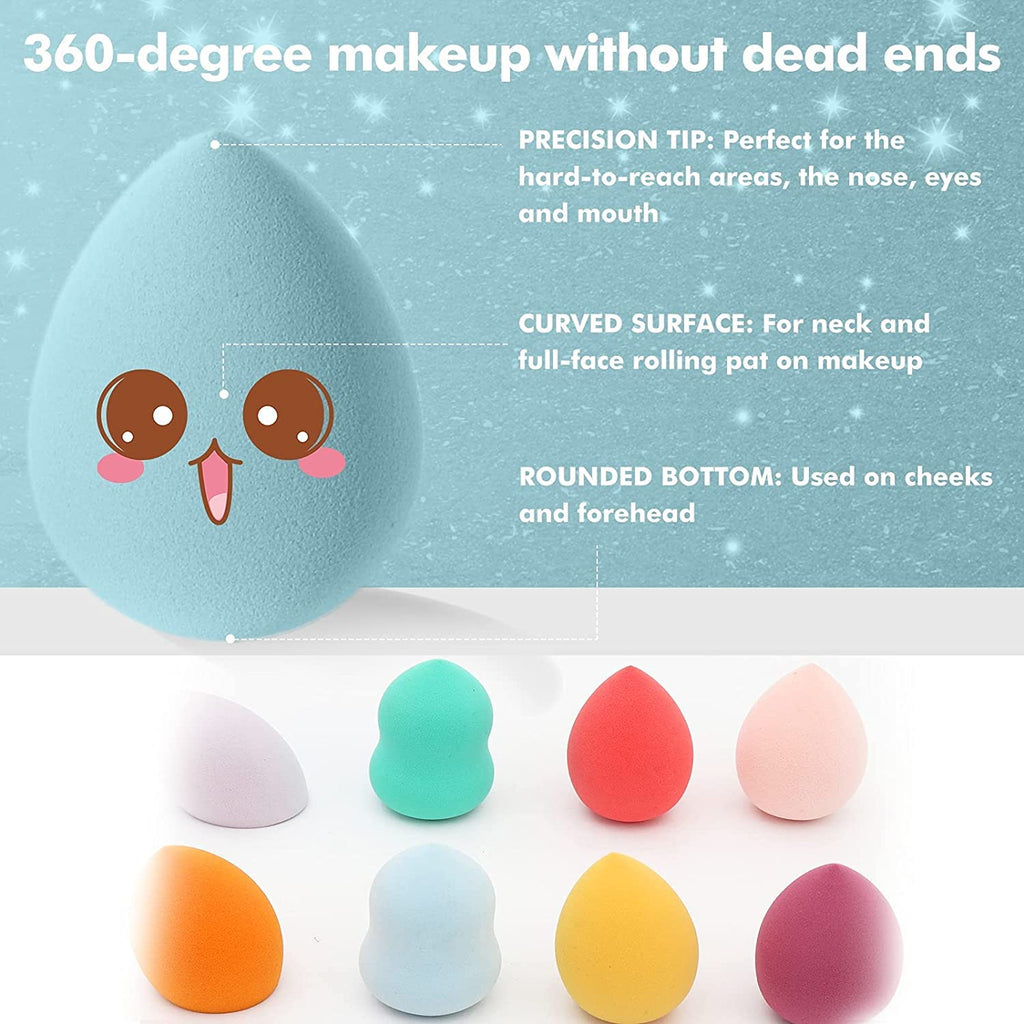 COSLUXE Makeup Sponge Set Beauty Blender with Egg Case, Soft Sponge For Liquid Foundation, Creams, and Powders, Latex Free Wet and Dry Makeup Multi-colored, 8 Pcs - Image 2