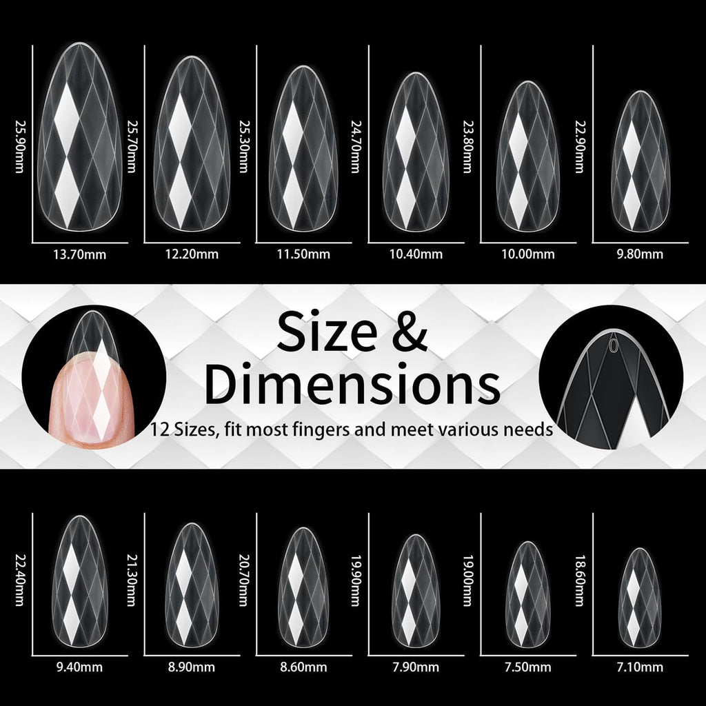 NAILWIND 3D Diamond Shape Designs False Nails,150 Pcs Soft Gel Tips Full Cover Acrylic Nail Tips, Nail Extension 14 Sizes Suitable for Nail Tips Art Salons ? Home (CLEAR, ROUND) - Image 3