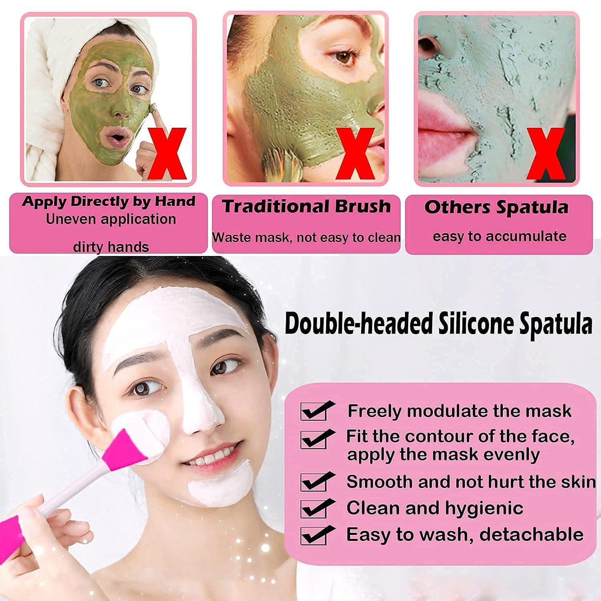 Cosluxe 2 pcs Mask Applicator Silicone Face Brush Face Mud Cream,Clay Mask,DIY,Modeling Masks Brushes DIY Mud Mixing Spatula Double-end Handheld Scoop Skin Care Make up Foundation - Image 3