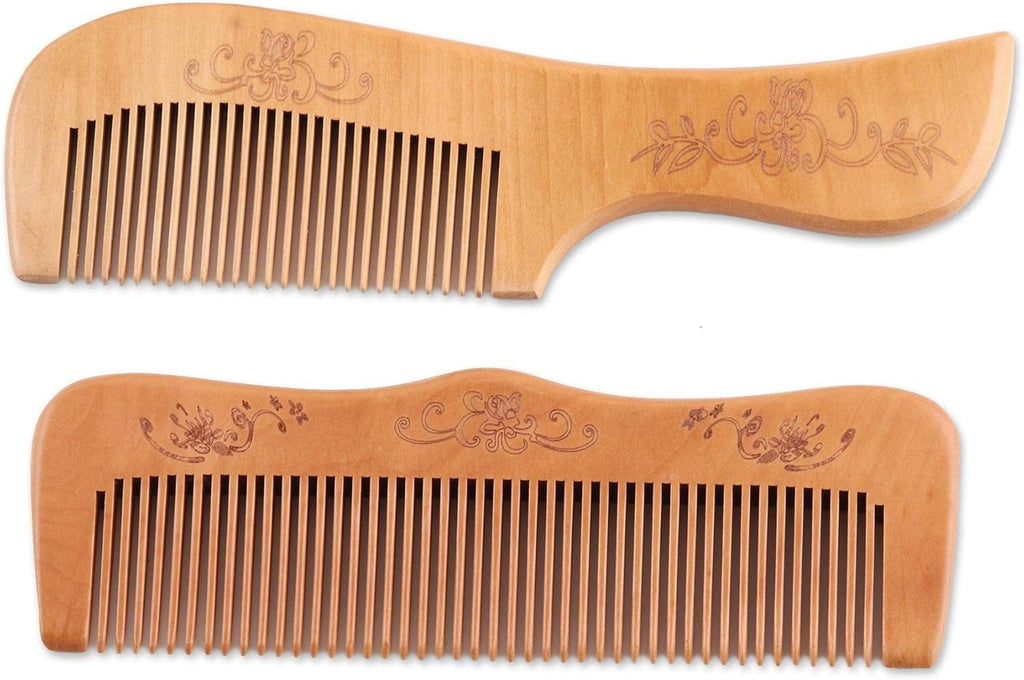 COSLUXE Wooden hair comb for women Wooden Comb Hair Comb, Natural Anti Static Massage Comb with Fine and Wide Tooth for Men Women 1-Handle Comb, 2 Pcs - Image 4