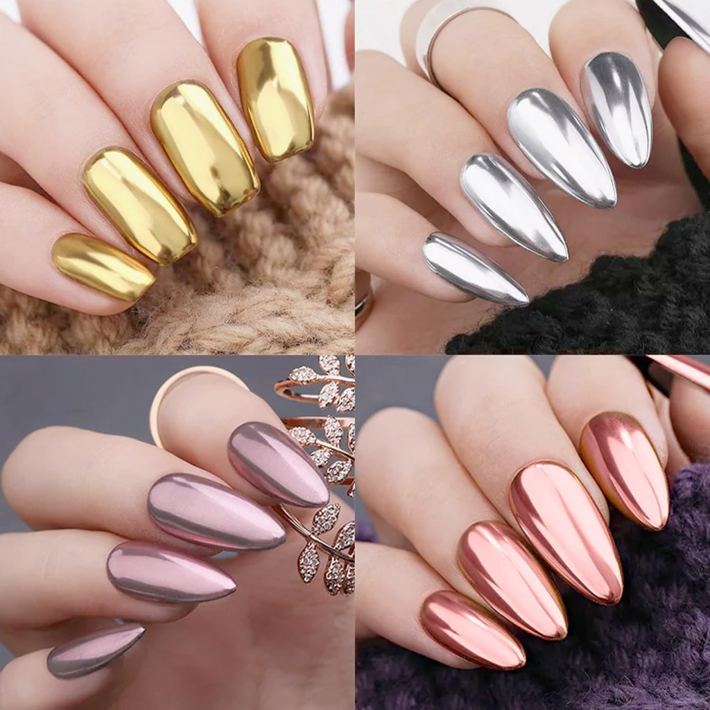 NAILWIND Chrome Nail Powder | Mirror Effect Chrome Powder for Nails Glitter Long Lasting | Pearl Aurora Mermaid Nail Powder | Holo Pigment Nail Art DIY Design Decorattion (Gold, 4 PCS) - Image 3