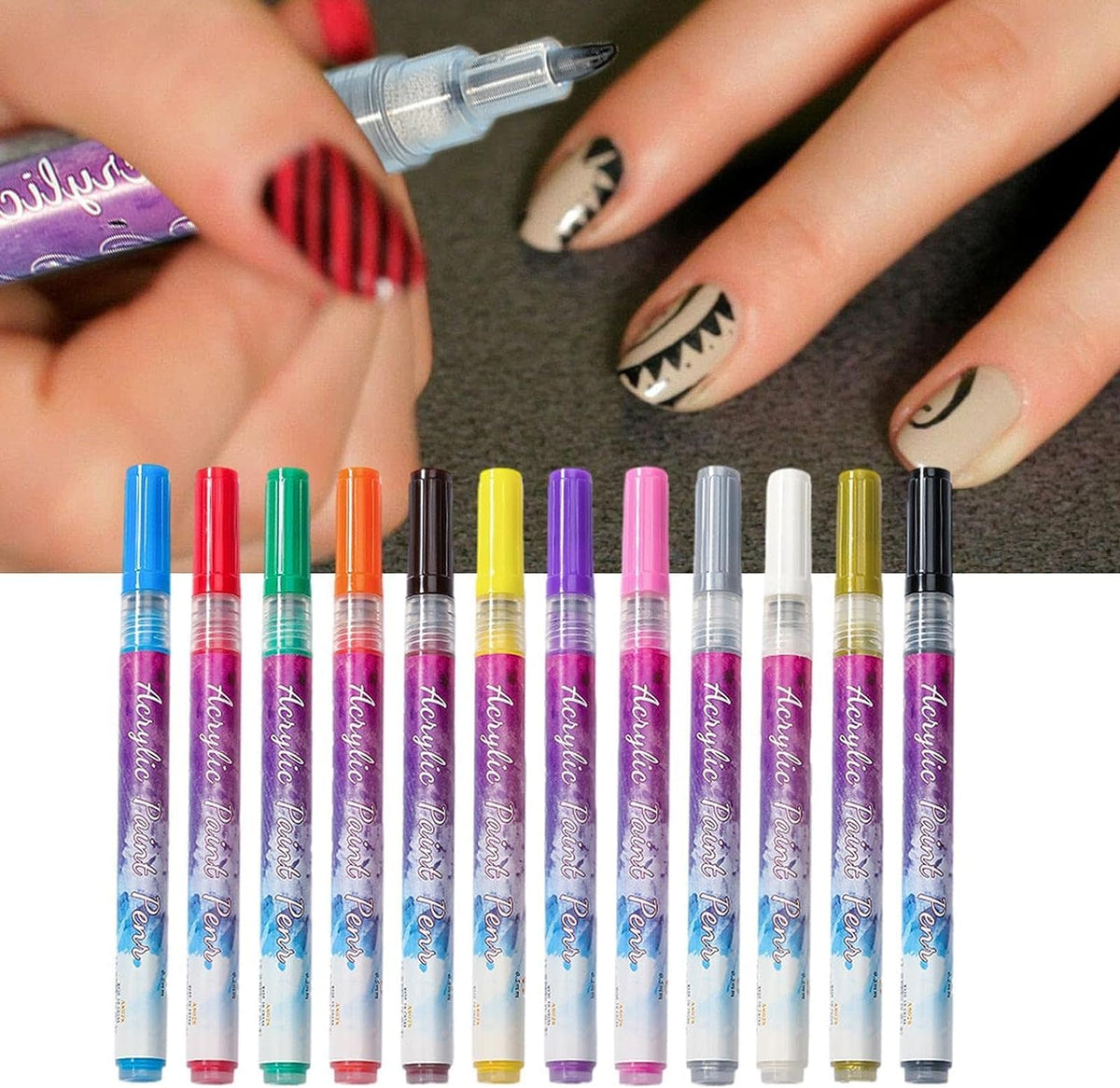 NAILWIND 12 Colors Nail Art Pens, 3D Painted Drawing Nail Graffiti Pen, Liner Nail Point Quick Dry & Waterproof Nail Art DIY Painting Pen, Doting Flower Letter Abstract Lines Details Pen Nail Art Kit - Image 2