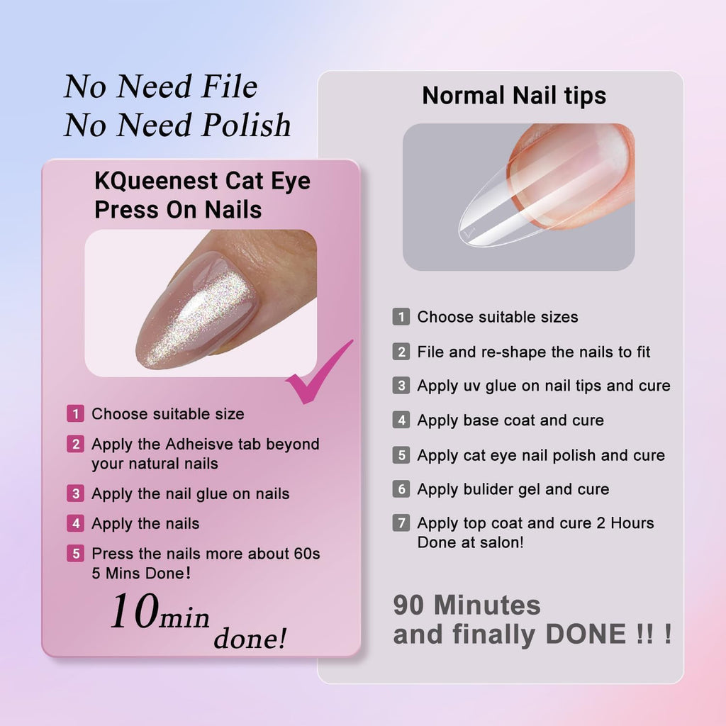 NAILWIND 30Pcs Short Almond chrome & Cat eye Nails, Press On Nails, Soft Gel Mirror Designs Glossy Nail's with Nail Glue, Reusable Glue On in 15 Sizes - 30PCS Stick On Nail Kit, Acrylic Nail for Women 04 - Glassy Nude - Image 9