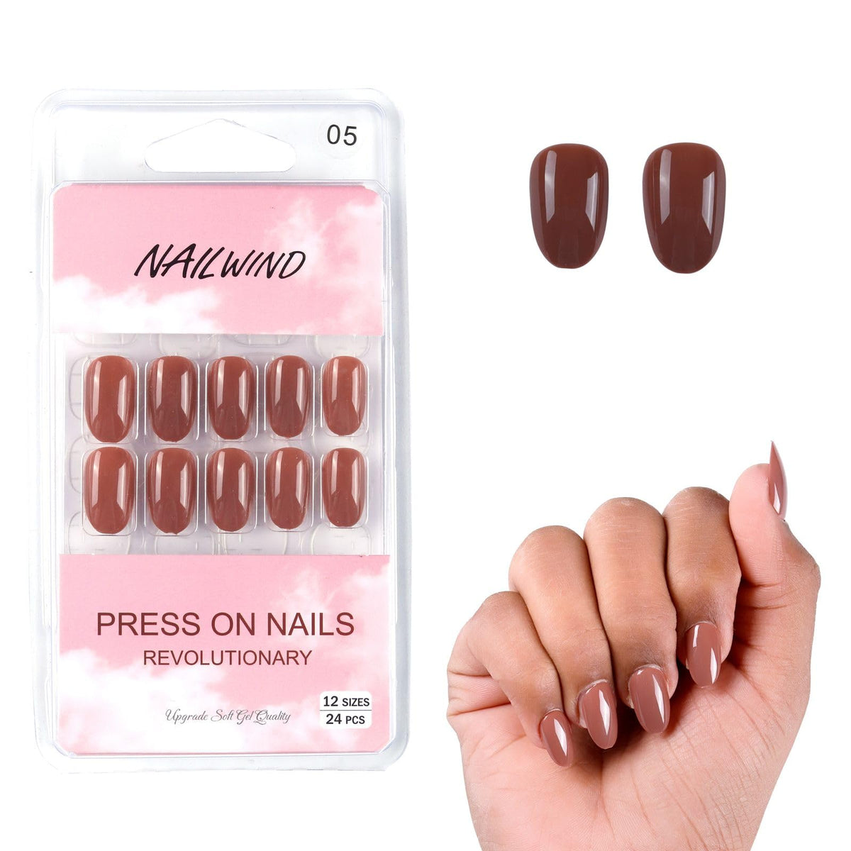 NAILWIND 24 Natural French Short False Nails Acrylic Full Cover Nails,Natural Fake Nails Delicate & Comfortable for Women and Girls (N05, 24 Count -Pack of 1)