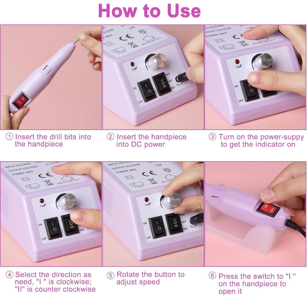 NAILWIND Professional Nail Drill Machine 20000 RPM, Electric Nail Drill, Nail File Kit for Acrylic Nails, Gel Nails Glazing Nail Art Polisher Sets for Home Salon Use Nail Drill Manicure Pedicure Set - Image 8