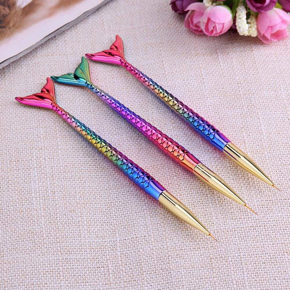 MY COLORS 3Pcs/Set Nail Art Detail Brush Set Fine Line Painting Pens With Mermaid Color Fish Shape Handle 3 Size Nail Art Liner And Striping Brushes Kit - Image 5