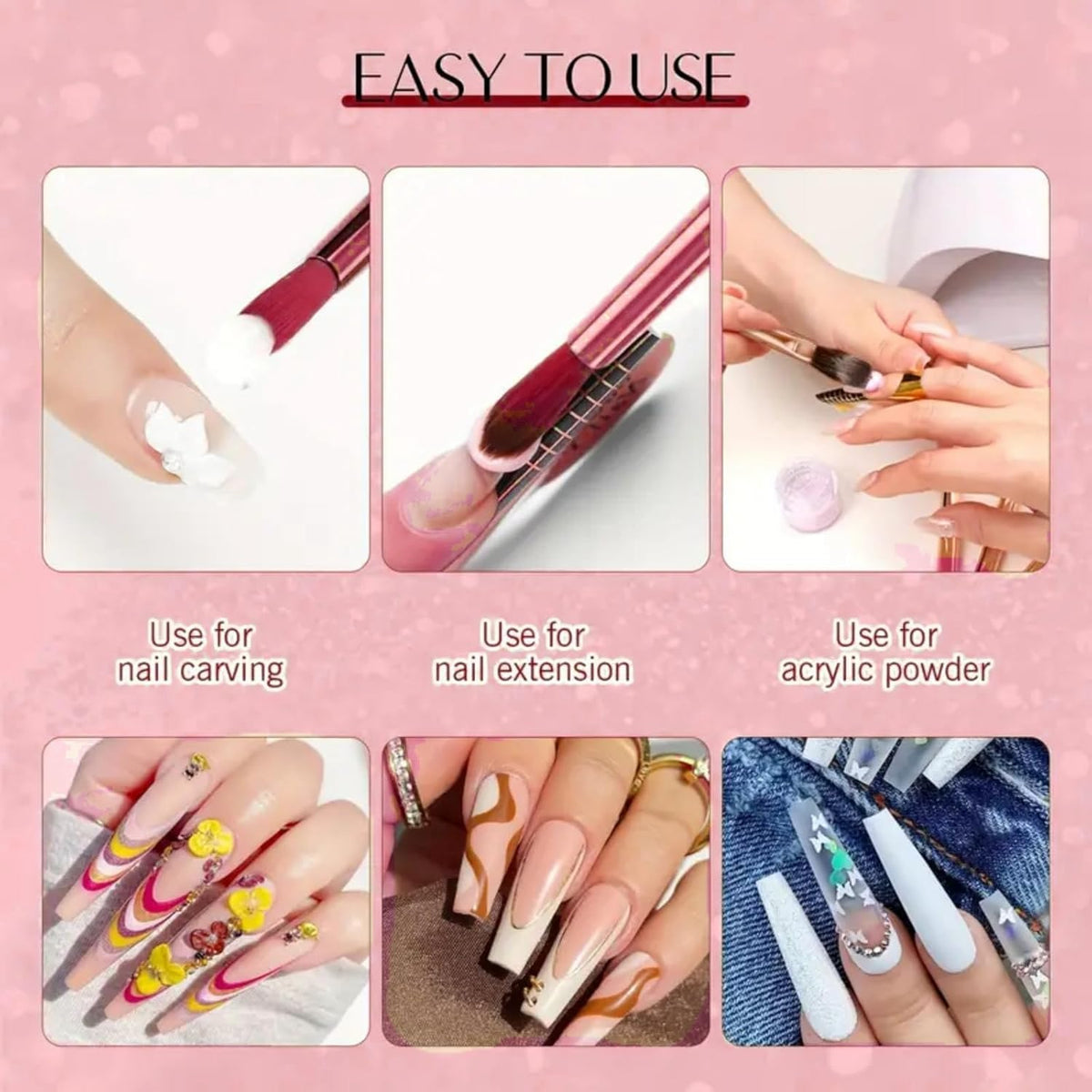 NAILWIND 3PCS Nail Brush, Nail Art Kit Brushes for Nails in Size 8/10/14,Nail Brush for Powder, Nail Polish Pens,3D Manicure Carving Tool,3D Nail Art Tool Nail Art Brush for Gel Nail, Nail Brush Set for Women, - Image 6