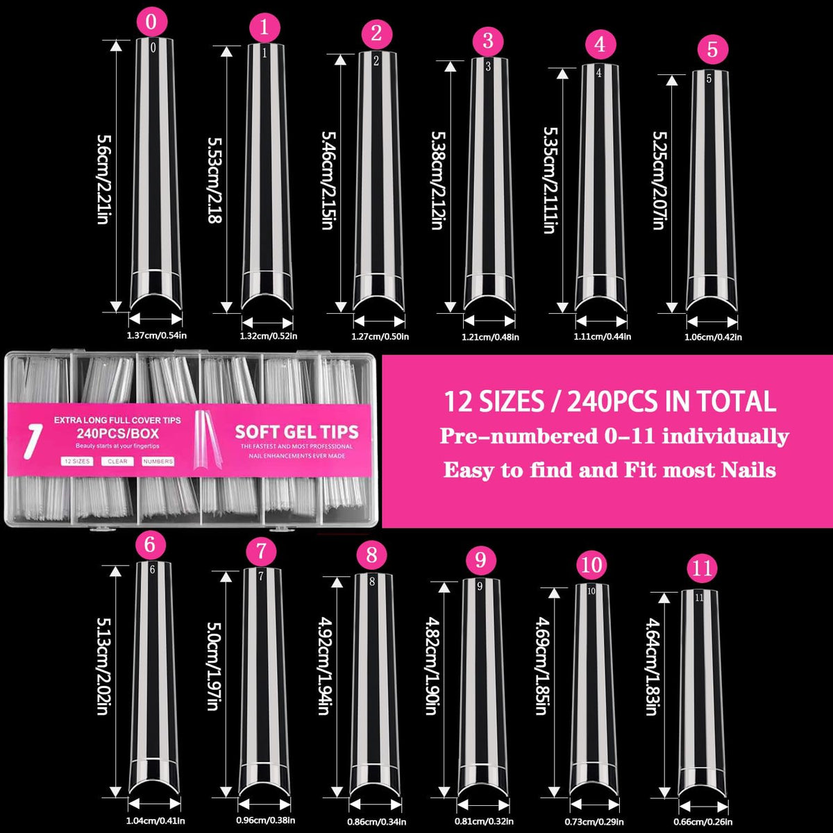 NAILWIND Extra Long Coffin Nail Tips No C Curve 240 Pieces XXXL Clear Acrylic Nails Tips, Half Cover Long Coffins Press on Nail, Flat Acrylic Nail Tips False Nails for Nail Salon Home DIY, 12 Sizes - Image 5
