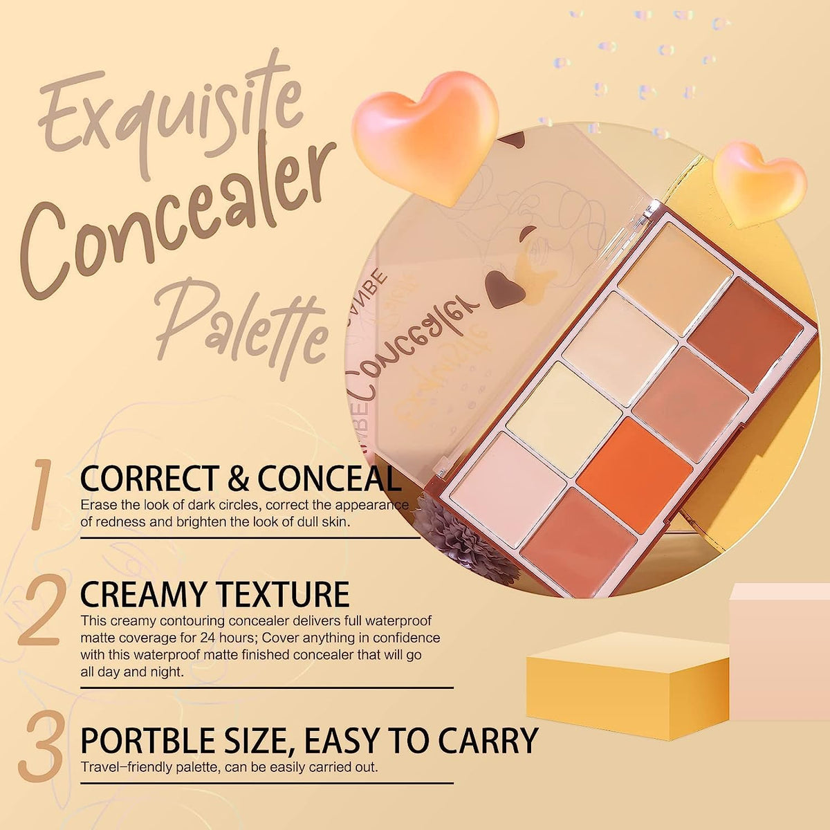 UCANBE Face Concealer Contour Cream Makeup Palette 24.8g - 8 Colors Exquisite Facial Camouflage Contouring Corrector Pallet Full Coverage Make Up Kit (03) - Image 5