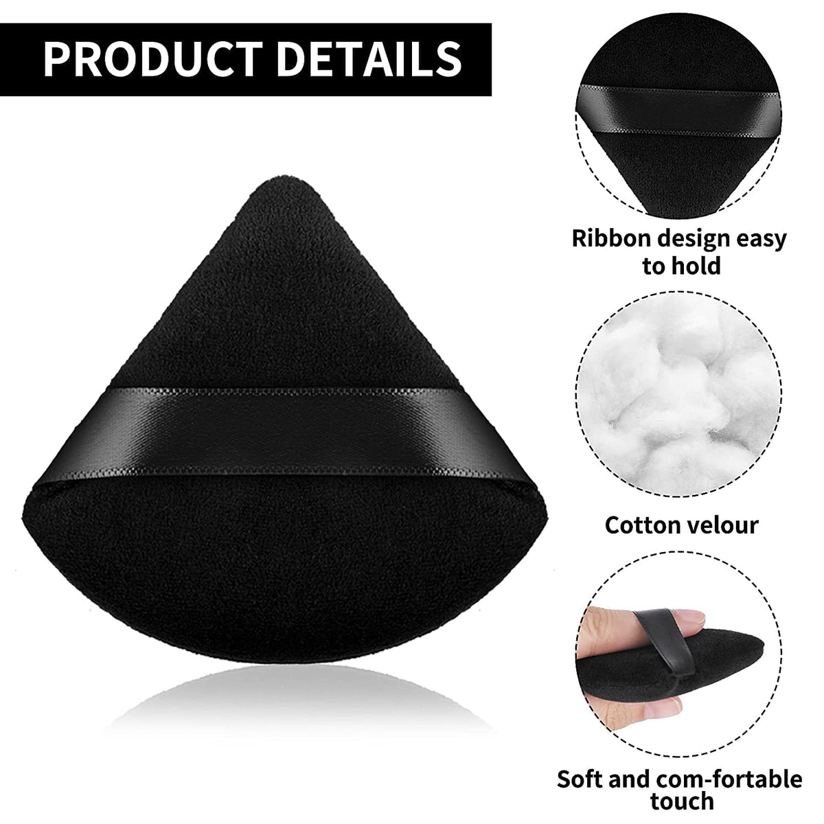 COSLUXE 2 Pieces Powder Puffs Triangle Round Cosmetic Powder Puff Washable Reusable Soft Powder Sponge Makeup Foundation Sponge for Face Body Loose Powder Wet Dry Makeup Tool - Image 3