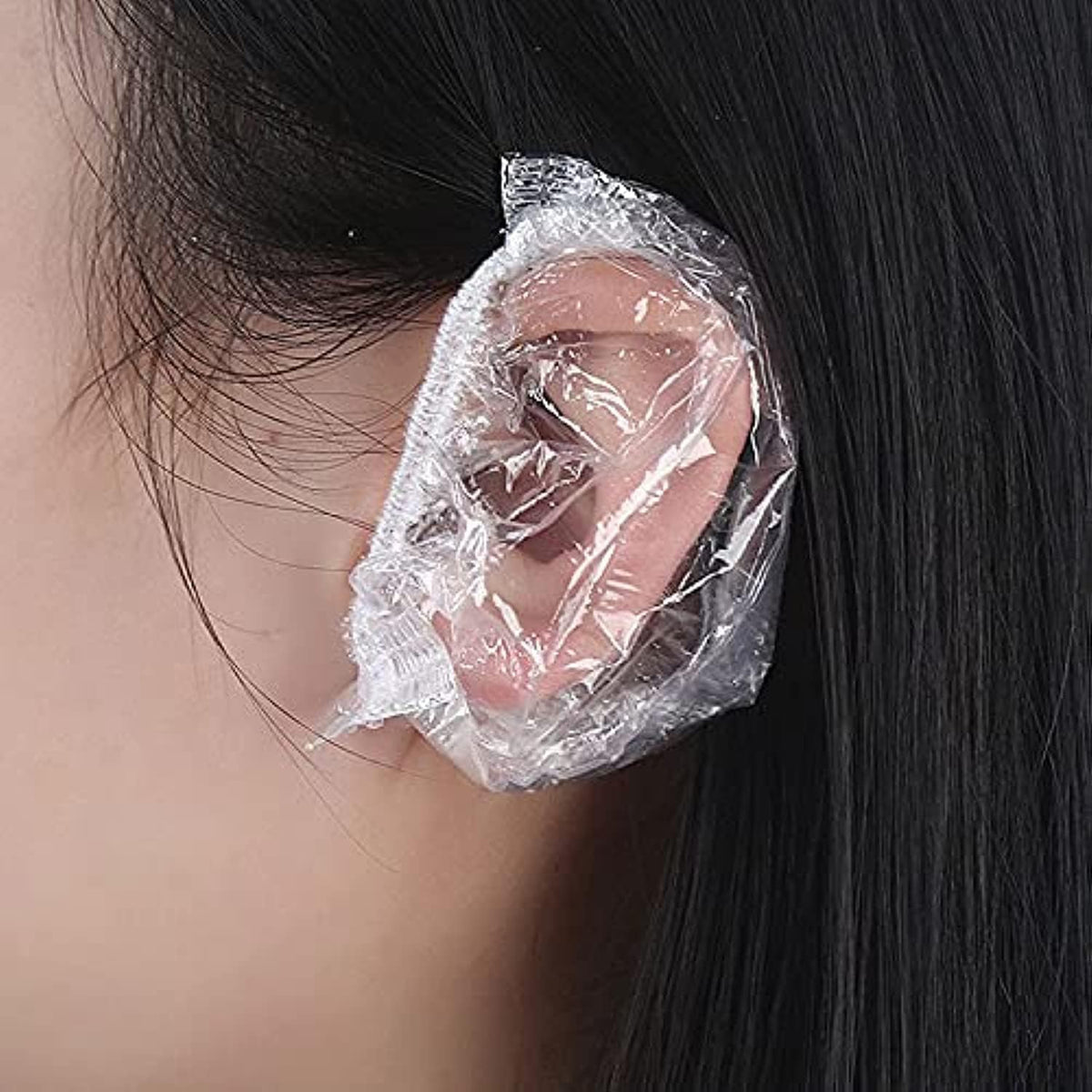 COSLUXE ear caps 100 Pcs for Clear Waterproof Ear Protectors – Disposable Ear Caps for Bathing, Shower, Hair Dye, Spa, and Salon Use – Elastic and Lightweight Ear Covers for Home, Hotel, and Travel
