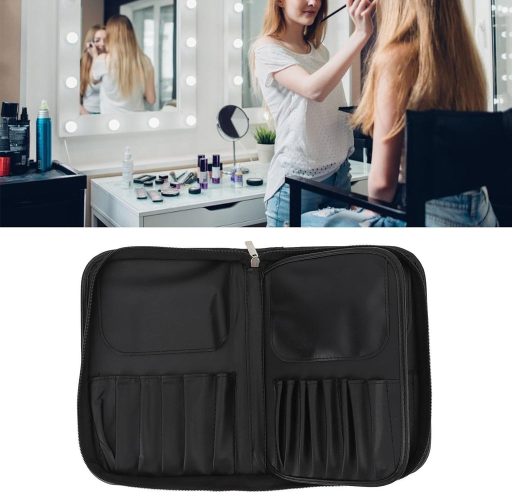 COSLUXE BEILI Makeup Brush Holder Bag, Professional Makeup Brushes Organizer Bag Makeup Artist Cosmetic Case Leather Handbag Black Travel Portable - Image 5