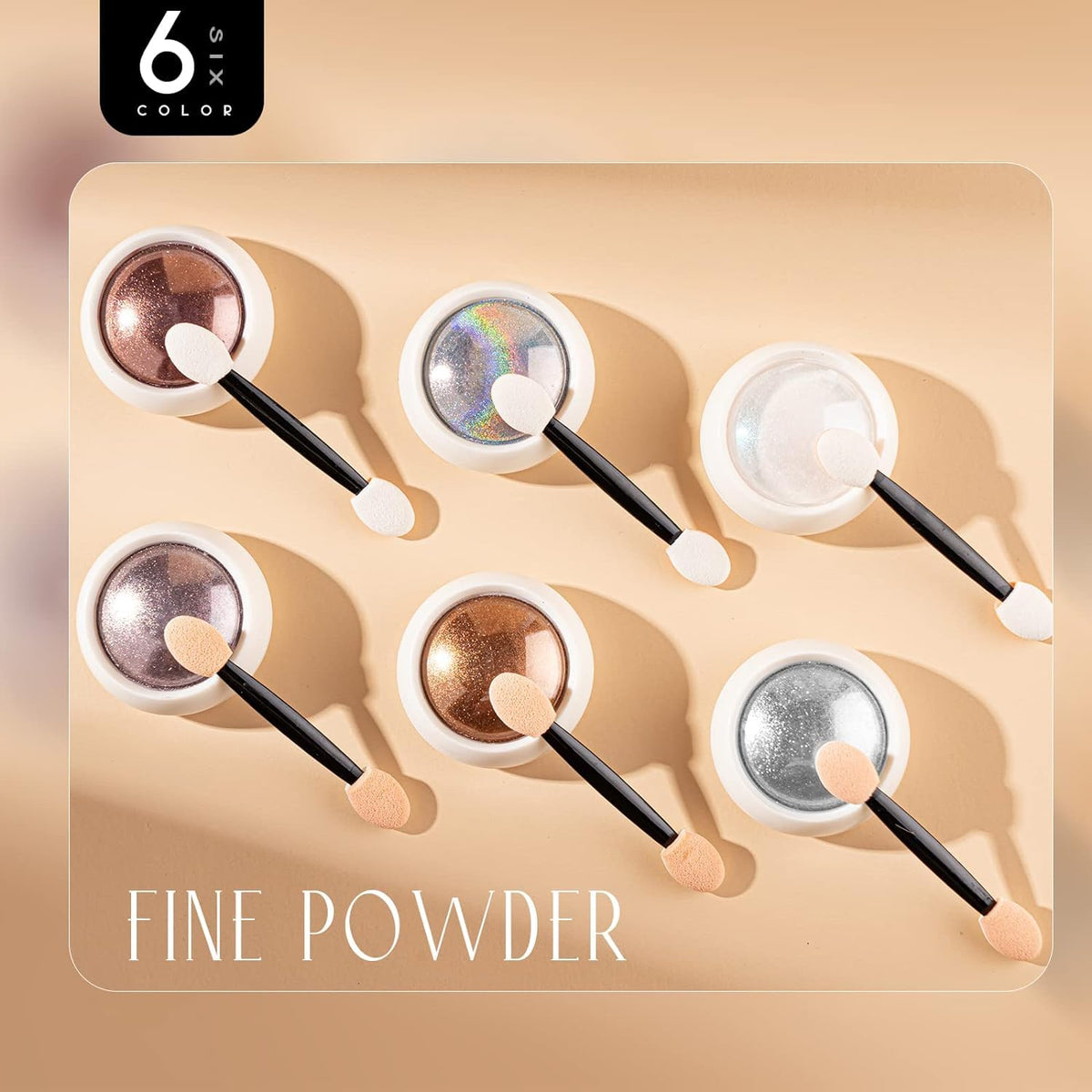 NAILWIND 6 Colors Chrome Nail Powder Set,Metallic Mirror Effect Nail Art Powder,Holographic Pigment Glitter Dust for Gel Polish Manicure Decoration with 6 Eyeshadow Sticks (04) - Image 3