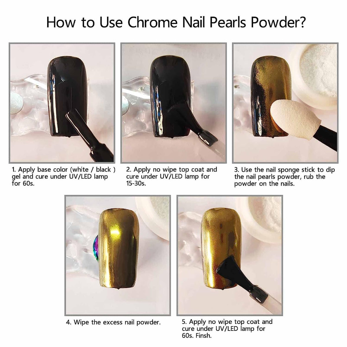 NAILWIND chrome powder, Chrome Nail Powder, 6 - Colors White Pearl Chrome Nail Powder Set, Metallic Nail Powder Mirror Effect White Chrome Powder Iridescent Nails Powder Manicure Pigment - Image 6