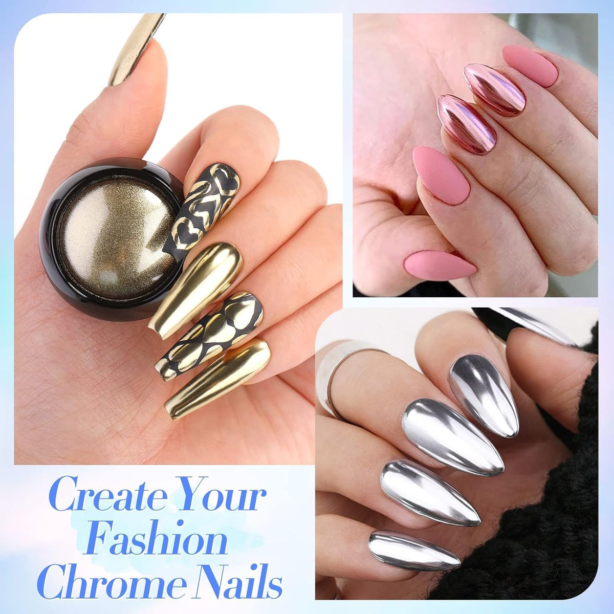 NAILWIND Mirror Chrome Nail Powder Set 12 Colors Metallic Mirror Effect Nail Powder Holographic Aurora Chameleon Pigment for Nail Art Gel Polish Mermaid Powder Decoration Sets - Image 4