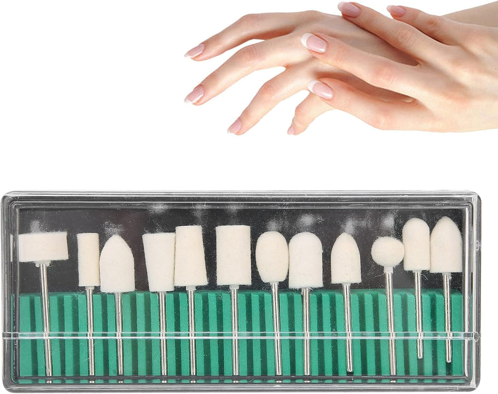 NAILWIND 12PCS Nail Drill Bits Set, Wool Felt Nail Grinding Polishing Head Portable Nail Drill Bits Set Accessory, Professional Safety Nail Drill Bits, Wool Polishing Heads for Nail Remover and Nail Polisher