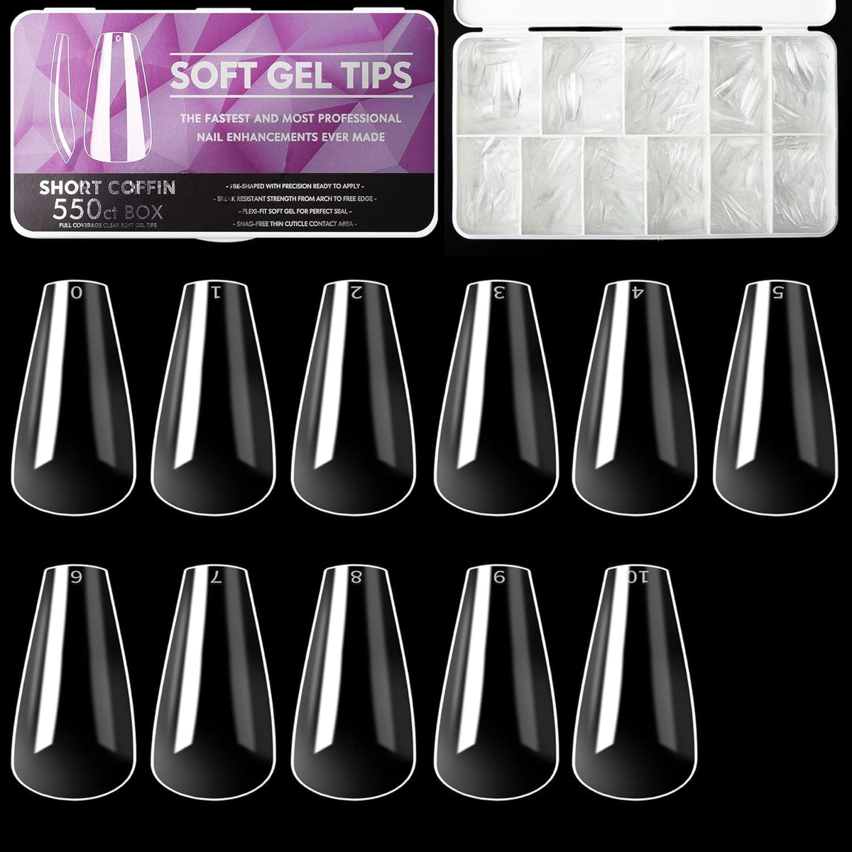 NAILWIND Clear Soft Gel Nail Tips-Short Ballerina Shape Style Smooth Traceless Pre-shaped Full Coverage Nails Tips, Clear Ultra-thin Design for Nail Extension,Home DIY Nail Salon Multi Sizes Gelly Tips 11 Short Coffin, 550 pcs - Image 9