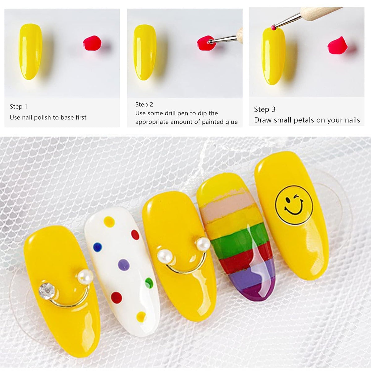 NAILWIND Dual-Ended Nail Art Brushes, Manicure Picking Pen for Rhinestones, Steel Balls, Pearls - DIY Gel Nail Making Dots Design Pen (Wooden Handle, 5 PCS) - Image 8