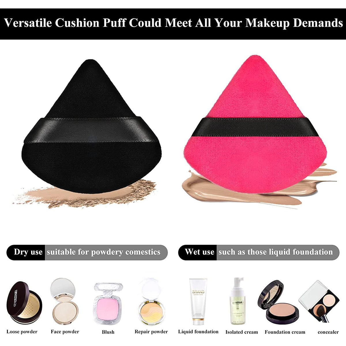 COSLUXE Pure Cotton Powder Puff, Triangle Wedge Shape for Contouring, Under Eyes & Corners, Mineral Body Powder Makeup Tool PACK OF 6 - Image 3