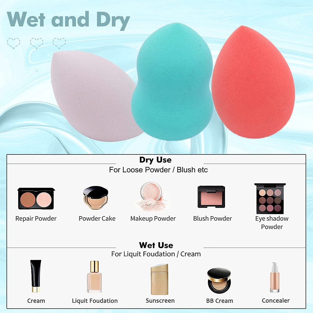 COSLUXE Makeup Sponge Set Beauty Blender with Egg Case, Soft Sponge For Liquid Foundation, Creams, and Powders, Latex Free Wet and Dry Makeup Multi-colored, 8 Pcs - Image 3