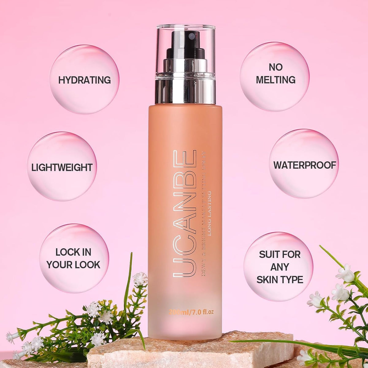 UCANBE Dewy & Bright Makeup Setting Fixer Spray, Moisturizing Finishing Spray Long Lasting Face Mist, Lightweight Hydrate Make Up Sprays for Natural Glow, 200ml 7 Fl Oz - Image 2