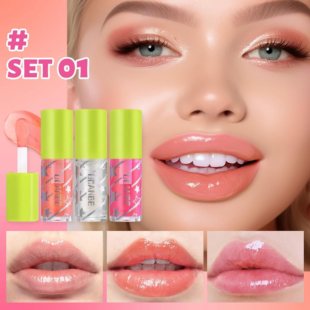 COSLUXE UCANBE 3 Color Hydrating Lip Glow Oil - Natural Plumping Lip Oil,Luxurious Non-Sticky Mositurizing Lip Top Gloss for All-Day Wear and Comfort (01- Clear/Cinnamon/Cherry) - Image 3