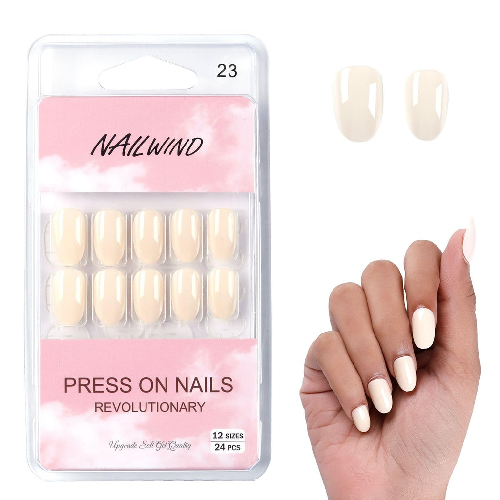 NAILWIND 24 Natural French Short False Nails Acrylic Full Cover Nails,Natural Fake Nails Delicate & Comfortable for Women and Girls (N23, 24 Count -Pack of 1)