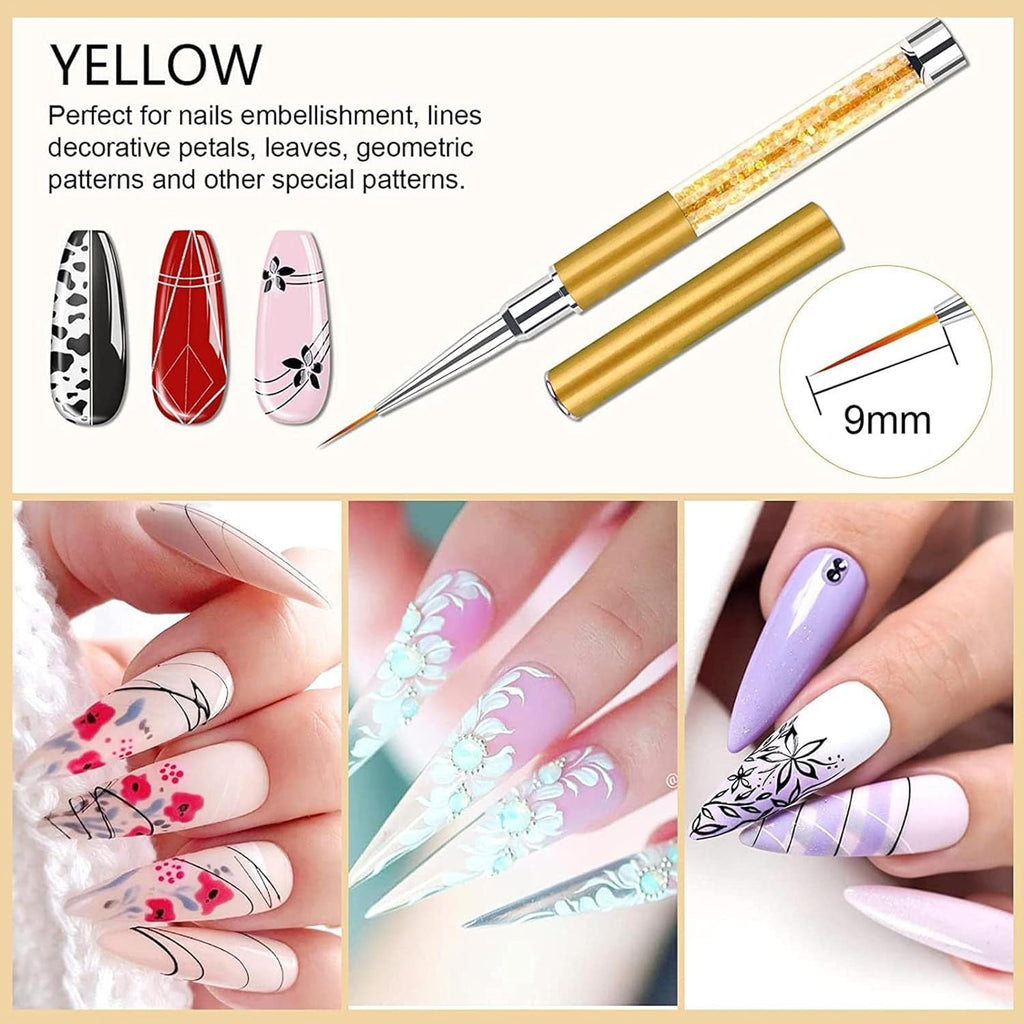 NAILWIND Nail Art Liner Brushes, 6Pcs Nail Gel Polish Painting Nail Design Brush Pen Set with Crushed Diamond Rhinestones Handle for Pulling Lines, Nail Art Design - Image 8