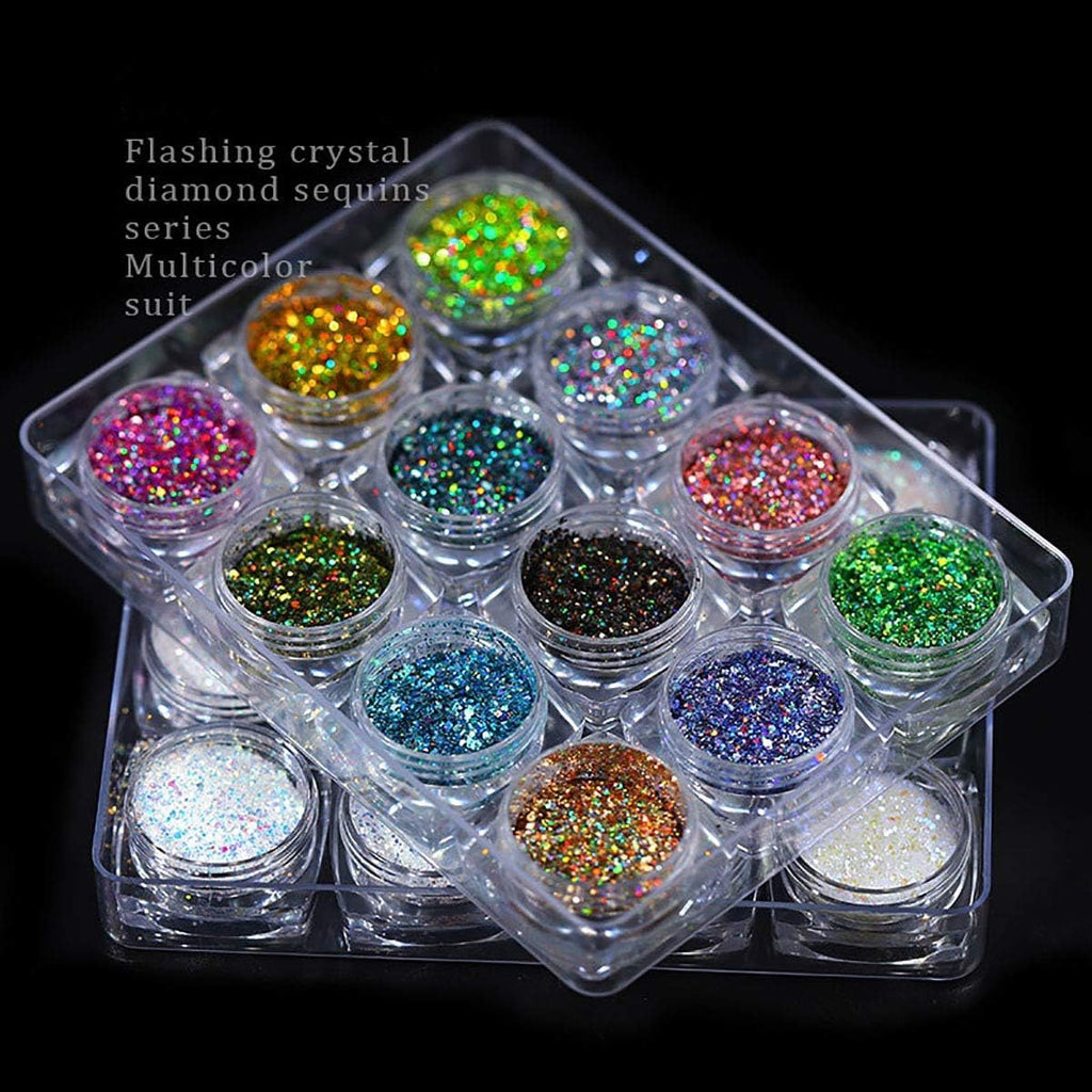 NAILWIND Nail Art Pigment Powder & Nail Powder, Nail Pigments Dust Nail Glitter, Neon Pigment Eyeshadow Powder for Face Body Makeup,Nail Art Decoration 12 - PCS, Hanzel Crystal Sequins - Image 3