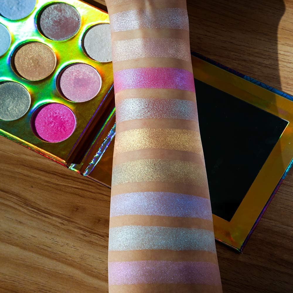 COSLUXE UCAN BE KALEiDOSCOPE Highlighter Powder Makeup Palette, High Pigment Holographic Duo-chrome Shimmer Highlighting Bronzer Glow Easy to Apply Pallets Set - Image 6