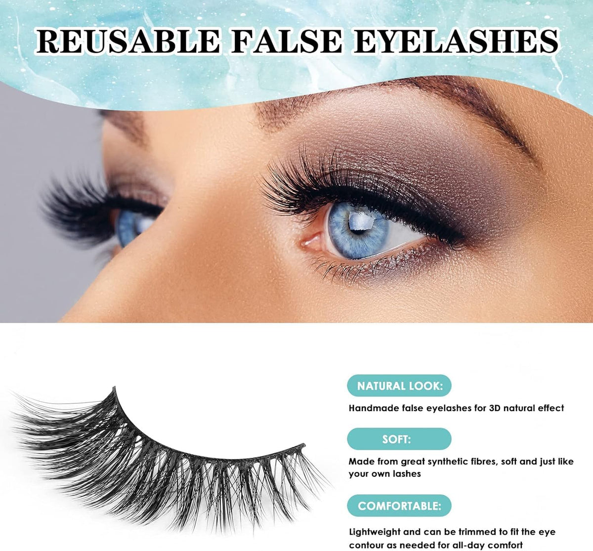 PNF PROFESSIONAL False Eyelashes | Natural & Soft - Reusable | Handmade 3D Eyelashes | Pack 10 Pairs of 1 box (35) - Image 5